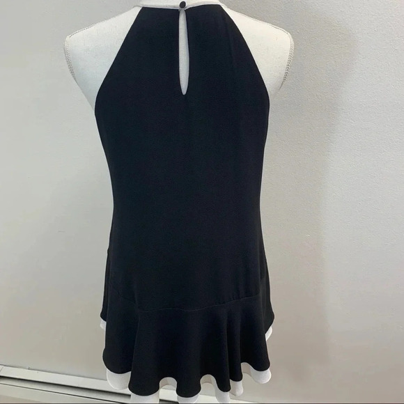 Vince Camuto Womans Halter Top XS Black White Peplum Flowy Keyhole Classic M24 - Picture 2 of 8